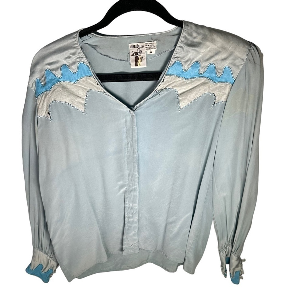 Vintage Che Bella Silk Embroidered Ranch Wear Button Down Top